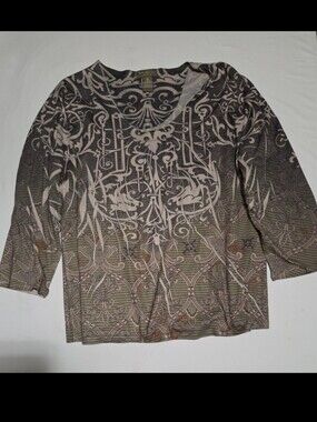 Jane Ashley women's XL Green patterned blouse #16